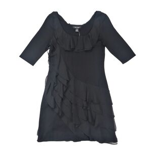 White House Black Market Size S Black 3/4 Sleeve Ruffle Dress NWT